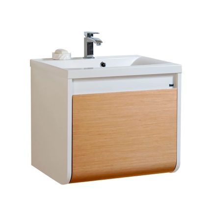 VENUS T60 Tölgyszínű Függesztett  soft-close rendszerű  nagyfiókos Fürdőszobaszekrény  Műmárvány matt mosdókagylóval                                      (60*54*48 cm)