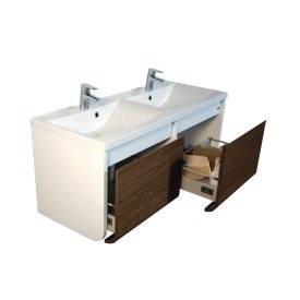   Venus D120 Diószínű Függesztett   soft-close rendszerű rendszerű  nagyfiókos Fürdőszobaszekrény műmárvány mosdóval