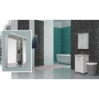 Link 60 Magasfényű fehér Lábon álló fürdőszoba bútor, középen nyíló ajtóval, kerámiamosdóval