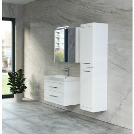   LUXOR FV Vertikal Magasfényű Fehér  Festett Függesztett  Ceruzaszekrény - felső része polcos alsó része szennyestartókosaras-(35*160*37,7 cm)