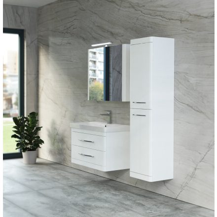 LUXOR FV Vertikal Magasfényű Fehér  Festett Függesztett  Ceruzaszekrény - felső része polcos alsó része szennyestartókosaras-(35*160*37,7 cm)