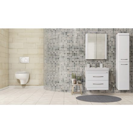  LUXOR F60 Magasfényű Fehér Festett  Fügesztett  soft-close rendszerű  két fiókos Fürdőszobabútor Kerámia Mosdókagylóval (60,5*56*46 cm)