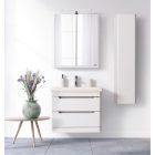 Soft 65 Fehér Fóliázott polcozott,  Tükrösszekrény,  LED Világítással (65*78,3*22,6 cm)