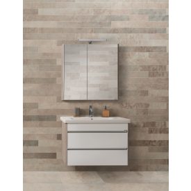   TOLEDO 65 F Magasfényű fehér szekrény. Függesztett soft close két fiókos kerámiamosdóval