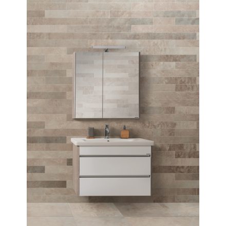 TOLEDO 65 F Magasfényű fehér szekrény. Függesztett soft close két fiókos kerámiamosdóval