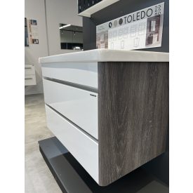   TOLEDO 80 F Magasfényű fehér szekrény. Függesztett, soft close kétfiókos, kerámiamosdóval