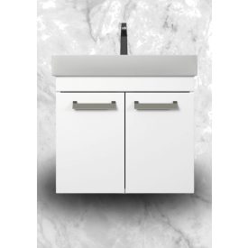   NEON 60 Fehér függesztett fürdőszoba bútor középen felnyíló ajtó kerámiamosdóval 60x56,5x41,5