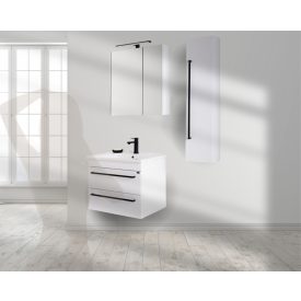   Atria Fehér F65  Függesztett Fürdőszoba bútor a felső ajtó lenyíló alsó Soft close fiokkal ellátva, mosdóval kompletten (65*52*50 cm)