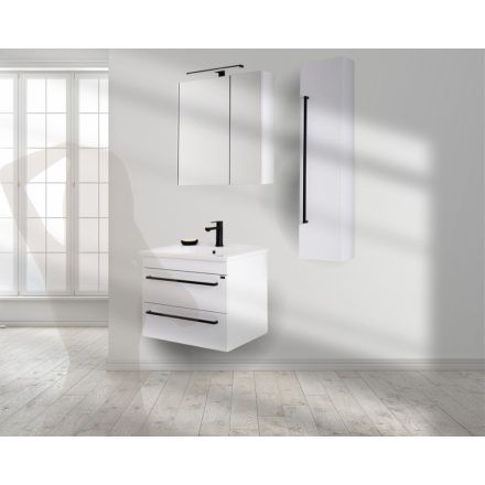 Atria Fehér F65  Függesztett Fürdőszoba bútor a felső ajtó lenyíló alsó Soft close fiokkal ellátva, mosdóval kompletten (65*52*50 cm)