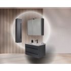 Atria Antracit szürke A85 Mattfényű  Függesztett Fürdőszoba bútor a felső ajtó lenyíló, alsó Soft close fiokkal ellátva , mosdóval kompletten (85*62*45,5 cm)