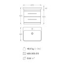  LUXOR FA60 Fahatású Fóliázott Fügesztett  soft-close rendszerű  két fiókos Fürdőszobabútor Kerámia Mosdókagylóval (60,5*56*46 cm)