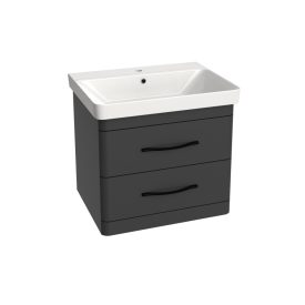    LUXOR A60 Antracit Fóliázott Fügesztett  soft-close rendszerű  két fiókos Fürdőszobabútor Kerámia  Mosdókagylóval (60,5*56*46 cm)