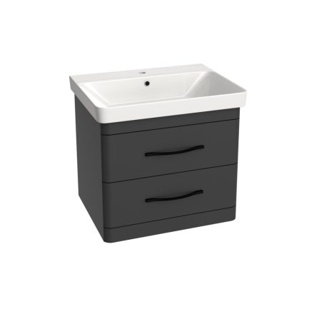  LUXOR A60 Antracit Fóliázott Fügesztett  soft-close rendszerű  két fiókos Fürdőszobabútor Kerámia  Mosdókagylóval (60,5*56*46 cm)