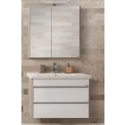 TOLEDO 80 F Magasfényű fehér szekrény. Függesztett, soft-close rendszerű,kétfiókos, kerámiamosdóval