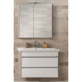   TOLEDO 80 F Magasfényű fehér szekrény. Függesztett, soft-close rendszerű,kétfiókos, kerámiamosdóval