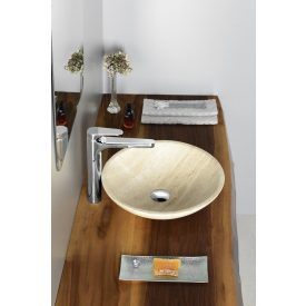 BLOK kőmosdó, átm:40x12cm, csiszolt bézs, Travertin