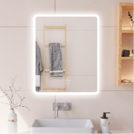   ORION 600 Duschland  szögletes 60 cm széles fali okostükör  LED világítással három tónusban , Fényerőszabályzóval ,érintőkapcsolóval, digitális órával és páramentesítő funkcióval (600*800*30 mm)