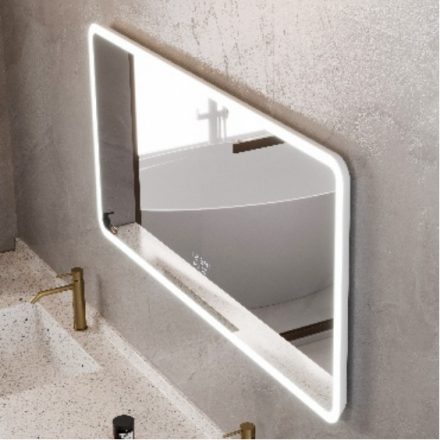 VIRGO 800 Duschland lekerekített szögletes  80 cm széles fali okostükör  LED világítással három tónusban , fényerő szabályzóval érintőkapcsolóval, digitális órával és páramentesítő funkcióval (800*600*30 mm)