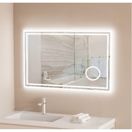 VELA 1200 Duschland  szögletes 120 cm széles fali okostükör  LED világítással három tónusban , érintőkapcsolóval, digitális órával és páramentesítő funkcióval Kozmetikai  tükörrel  3 x nagyítással (1200*600*30 mm)