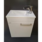 Emil Matt fehér készreszerelt fürdőszobabútor kerámia mosdóval fordítható jobbos balos változatban Soft Close Fiókkal 40 cm széles 20 cm mély 50 cm magas 