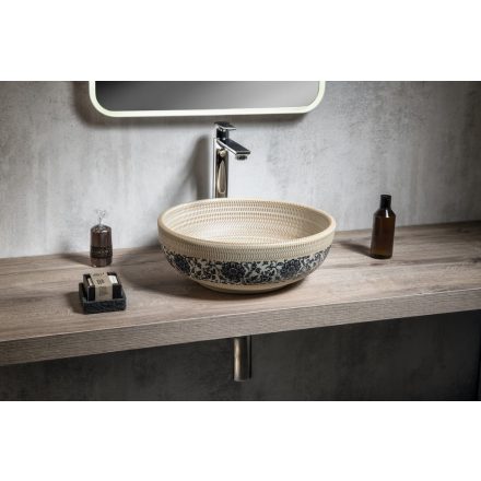 PRIORI kerámiamosdó, átm:42cm, bézs, kék mintával