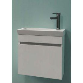   LILI MINI L Magasfényű fehér készreszerelt fürdőszobabútor kerámia mosdóval, balos nyitási íránnyal, soft-close ajtóval (40×50×20 cm)