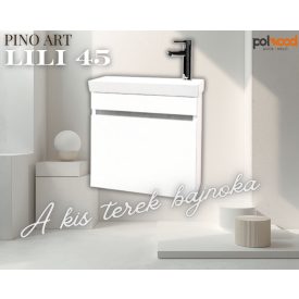   LILI MINI R Magasfényű fehér készreszerelt fürdőszobabútor kerámia mosdóval, jobbos nyitási íránnyal, soft-close ajtóval (40×50×20 cm